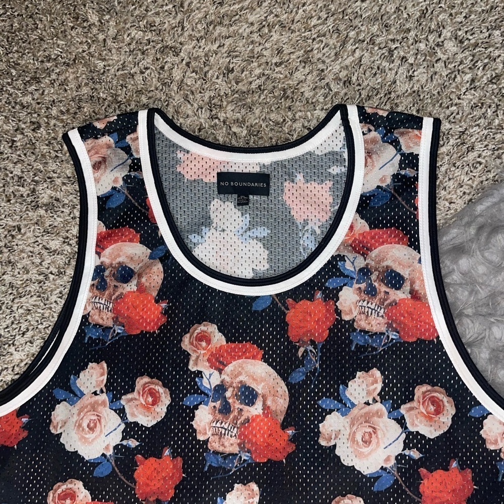 No Boundaries Men’s Floral Skull Mesh Jersey - Picture 2 of 10